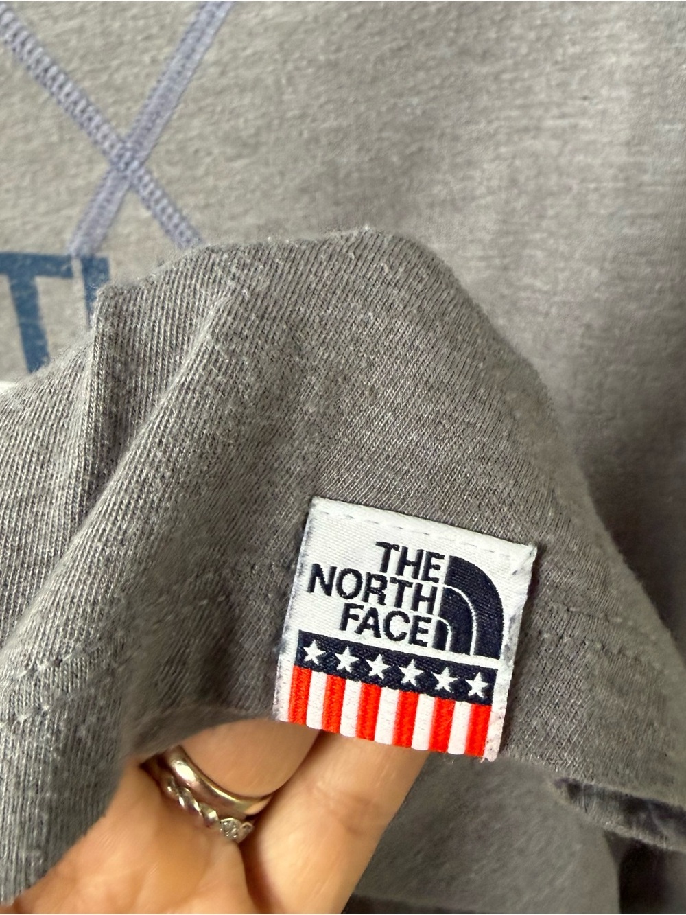 The North Face Americana Baseball Tee Heather Grey Blue 3/4 Raglan Shirt Large - Picture 4 of 6